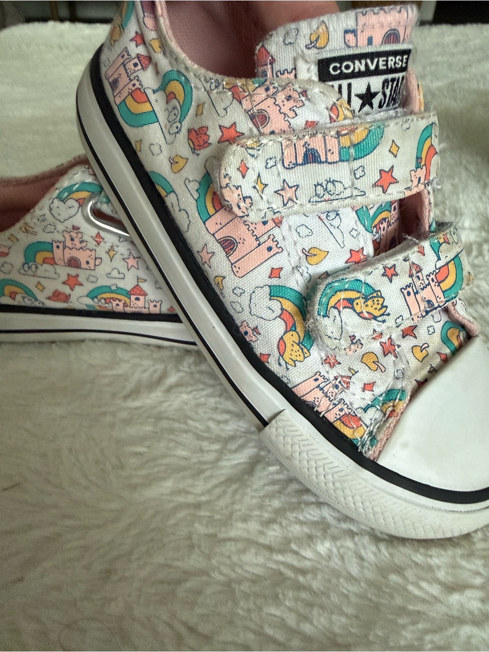 Converse Kids Pink Castle & Rainbow Print Velcro Sneakers